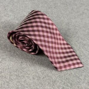 Onassis 100% Silk Tie Pink Burgundy Check Plaid Woven Necktie 58x3.1" NWT